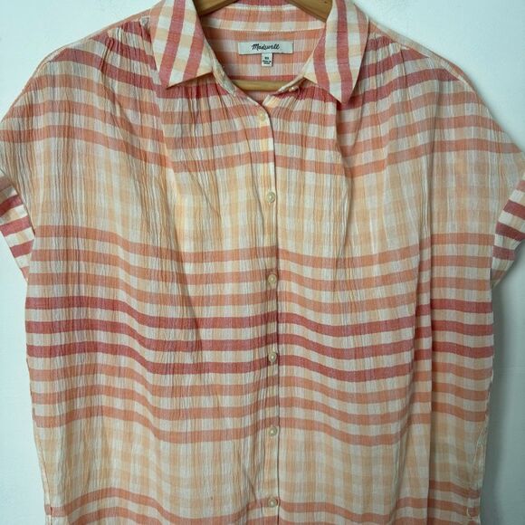 Madewell Pink Coral Central Tunic Shirt in Ombré Gingham Check Button down XS - Picture 11 of 16